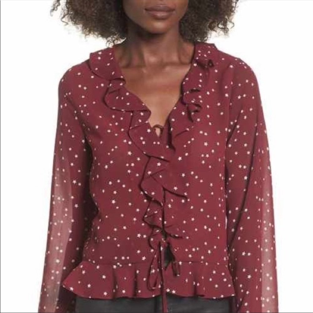 NWOT Nordstrom Eloise Star Print Ruffle Lace-Up Top size Small